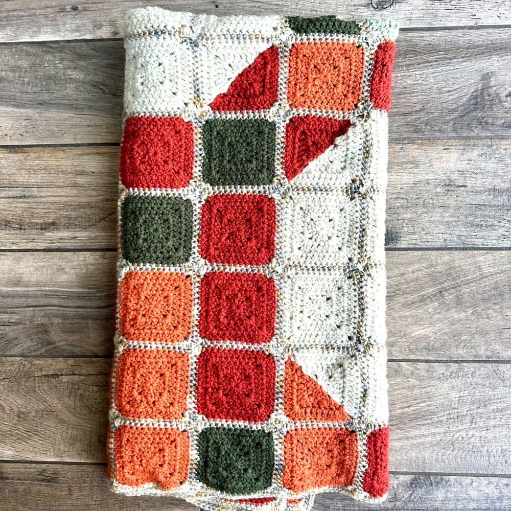 Beautiful fall colored Handmade Heart Throw Crocheted Blanket